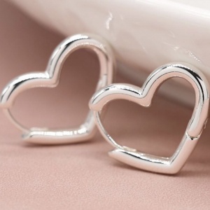 Heart Shaped Hoop Earrings - Silver